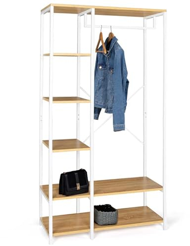 IDMarket - Kleiderschrank Garderobe Regale B. 90 cm DETROIT Industriedesign Holz und Metall weiß