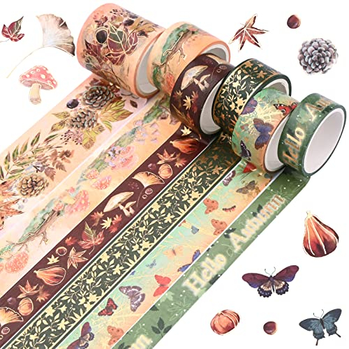6 Rollos Cintas Washi Cinta Adhesiva de Otoño Calabaza Hojas de Arce Cinta de Papel DIY Manualidades Pegatinas Enmascaramiento Cintas Decorativas Grabables para álbumes Recortes Envoltura de Regalos