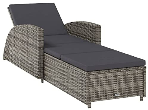 Gecheer Sun Lounger, Adjustable Backrest, PE Rattan, Dark Gray Cushion, for Outdoor Pool Patio Garden