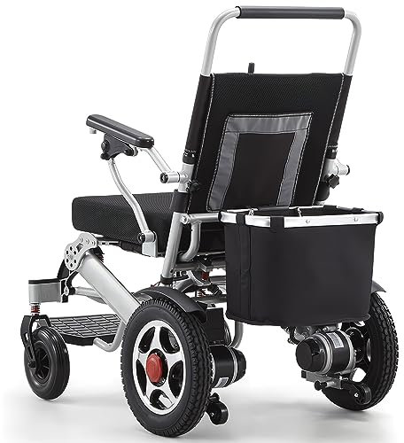 Bueuwe Elektrischer Rollstuhl mit Einkaufskorb, Leicht Rollstuhl Elektrisch Faltbar Rollstühle, Elektrorollstuhl für ältere und Behinderte Menschen, 12A Lithium-Batteri, Aluminium