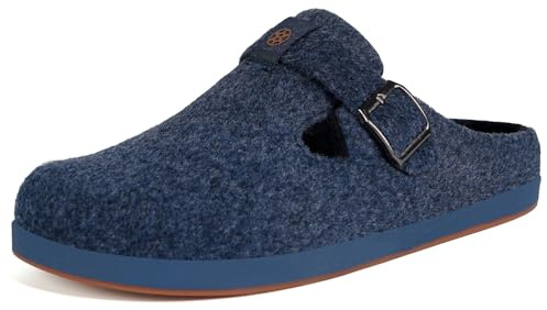 Sisttke Chaussons Femme Homme Pantoufle Feutrés Hiver Chaud Fermé Maison Pantoufles avec Semelle Amovible,Bleu Foncé,38 EU