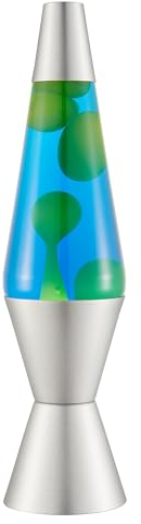 LAVA® - Lampe 2124, grünes Wachs, blaue Flüssigkeit,silberner Sockel und Deckel, Original 14,5 Zoll Bewegungslampe der Marke, Grün/Blau