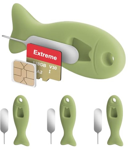 WALLFID 4 Pack SIM Card Removal Tool with Built-in SIM Card Storage - SIM Card Holder Contains Eject Pins Needle Opener Ejector Compatible with iPhone, Samsung, and More Cell Phones (4 pack, Green)