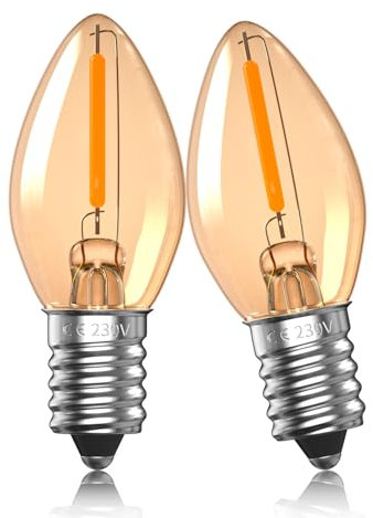 Lampadine a LED Aurahome 0.5W E14, lampadina per lampada di sale C7, lampadina notturna bianca calda ambra 2200K, lampadine a candela vintage a LED SES, lampadina Edison mini E14 a vite piccola-2Pack