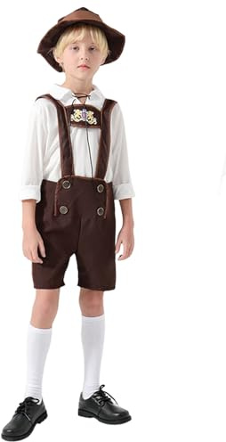 Seaehey Oktoberfest Costume Bavarian Toddler Kids Uniform Lederhosen Shorts with Shirt and Hat,X-Large