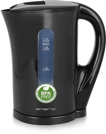 EMERIO Wasserkocher BASIC | Kunststoff BPA frei | 1.7L Volumen mit beleuchtetem Ein-/Aus-Schalter | kabellos | Auto Off | Überhitzungsschutz | herausnehmbarer Kalkfilter | 2200 Watt | WK-123483