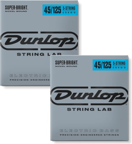 Briskdrop Dunlop DBSBN45125 Super Bright Bass Strings, Nickel Wound, Medium, 045-.125, 5 Strings/Set (2 Pack)