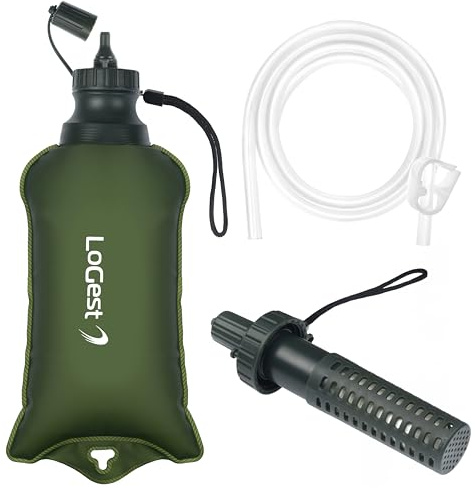 LoGest Portable Foldable Water Filter Bag with Hose - Portable Personal Water Filtration Survival - for Emergency Kits Outdoor Activities and Hiking - Water Filter Camping Travel Survival Backpacking