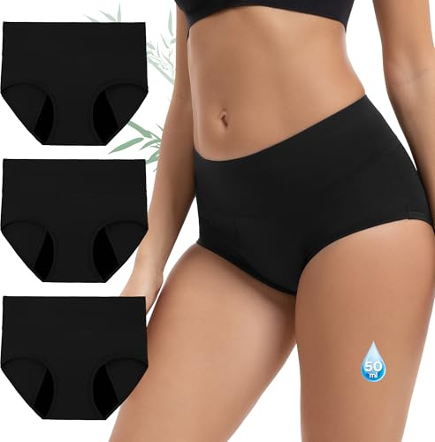 INNERSY Period Pants Heavy Flow High Waist Postpartum Underwear, 14, Black