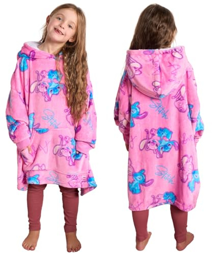 OHS Stitch Blanket Hoodie for Girls, Wearable Fleece Blanket Hoodies for Kids Ultra Soft Comfy Warm Sherpa Fleece Pullover Kids Snuggle Hoodie Girls - Pink, One Size