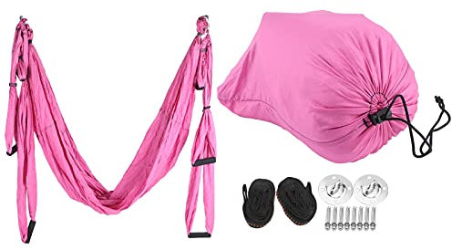 Baxnore Ultraleichte Yoga-Hängematte, 210T Nylon-Taffta-Anti-Schwerkraft-Yoga-Schaukel-Hängematte, Multifunktions-Aerial-Yoga-Hängematte für Heim-Fitness-Zubehör (Roseate)