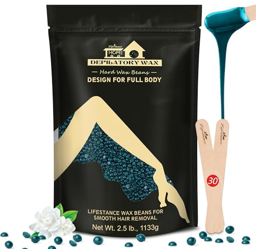 Lifestance Jasmine 1134g Wax Beads, Coarse Hair Removal, Hard Wax Beads | Waxing Beads with 10 Applicators for Brazilian Bikini, Legs, Underarm, Private Part