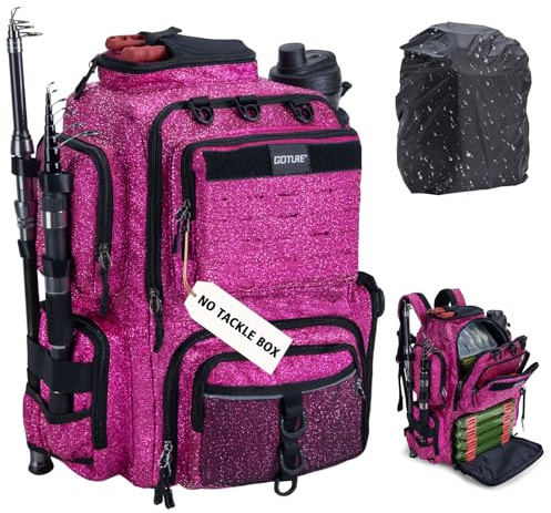 Goture Fishing Backpack,900D Water-Resistant Tackle Backpack with Rod Holders,45L Large Fishing Bag Storage Gear Tackle Bag with Rain Cover,Bottle Holder for Travel Camping Hiking(Without Tackle Box)