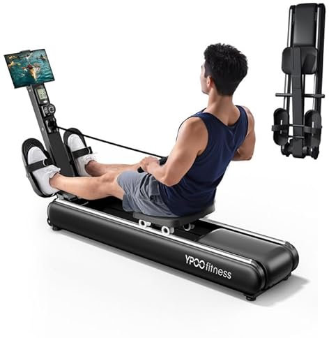 YPOO Rudergerät für Zuhause Klappbar, Magnetisches Rudergerät Leise, 16 Widerstandsstufen, mit Exklusiver APP& LCD-Datenanzeige, Doppel-Slide-Rails Stabilität, Belastbar bis 160kg, Einfacher Aufbau