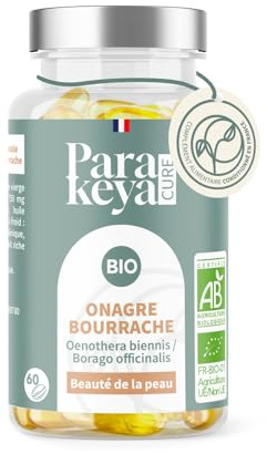 Parakeya - Onagre & Bourrache Bio 500 mg - 60 capsules - Beauté de la peau & apport en acides gras essentiels - Complément alimentaire