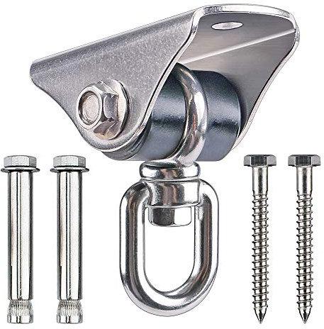 Gancio da soffitto per amaca resistente, capacità di 725,7 kg, girevole a 360° e boccola silenziosa, set di attrezzi per legno/cemento, ideale per corda da yoga, cerchio aereo, sospensione sacco da