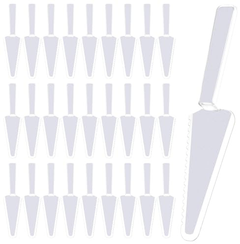 50Pcs 9.1Inch Plastic Disposable Cake Cutter Cake Server Cutting Spatula Knives Pie Pizza Pastry Slicer Serving Utensils for Kitchen Wedding Buffet (Clear)