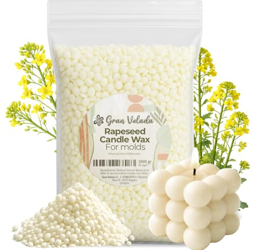 Gran Velada - Cera para Velas Alto Punto de Fusión 1 Kg 52–56°C en Perlas | Ideal para Moldes y Figuras Decorativas | Cera Vegetal Natural para Hacer Velas | Admite 6% Esencia | Base Colza