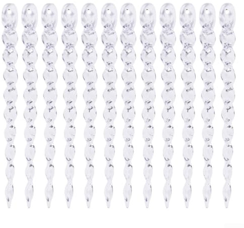 Juego de 12 adornos de carámbanos de acrílico transparente con cordón para colgar para decoración de árbol de Navidad y exhibición festiva de invierno de temporada (B-M)
