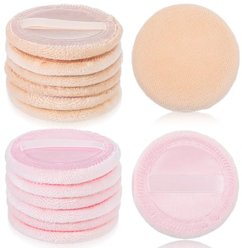 12 Stück Runde Puderquaste Velours Gesicht Schwämmchen Waschbar Makeup Puderquaste Baumwollpuderquaste Setting Powder Werkzeug Für Loses Puder, Rouge, Setting Powder Werkzeug Hautfarbe & Pink
