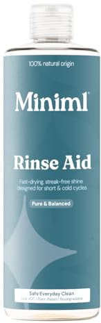 Miniml Dishwasher Rinse Aid 400ml - Fast-Drying, Streak-Free & Spotless Dishes and Glasses, Works on Short & Cold Cycles, Plant-Based, Vegan & Biodegradable