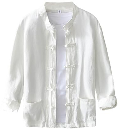 Camisa de algodón y lino para hombre, estilo chino tradicional, chaqueta de manga larga, adecuada para tai chi y ocasiones culturales