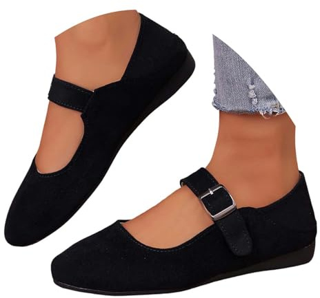 Generisch Chaussons confortables pour femme avec lanières, ballerines polyvalentes pour tout le monde au bureau et au quotidien, Noir , 38 EU