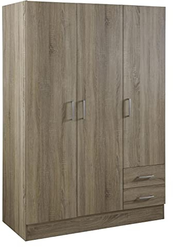 Composad | Armadio della Linea FACILE con 3 Ante e 2 Cassetti, Camera da Letto, Armadio con Ante, (LxAxP) 119,30x184,40x46,30 cm, Colore Rovere Sonoma, Made in Italy