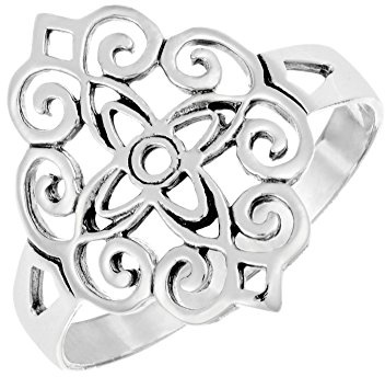 Silverly Bague en Argent Sterling en Filigrane Floral en Forme de Diamant | Bague en Argent Sterling 925 à Motif Floral Quadrilobé et Volutes en Spirale | Bijoux Art Nouveau Années 20 pour Femme