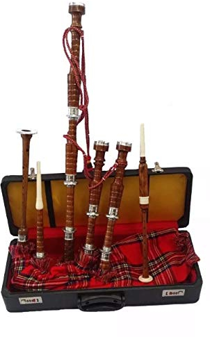 Tartan City Dudelsack-Set aus Rosenholz mit Übungspfeifer, Nickel-Silber-Halterungen und Hartschalenkoffer.