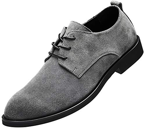 rismart Hombre Ante Oxford Semi Casual Zapatos de Cordones para Boda Trabajo Negocios(Gris,42 EU)