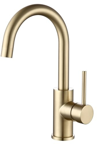 WiPPhs Bar Faucets Single Hole, Brushed Gold Mini Kitchen Sink Faucets, Single Handle Stainless Steel Modern Wet Bar Sink Faucets, Single Mixer Taps