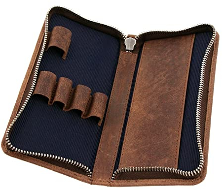 Alassio 2648 - Stiftetui für 3 Schreibgeräte, Lederetui für Stifte, Kugelschreiber oder Füllfederhalter, Lederetui mit Verschluss, Schreibgeräteetui aus Leder, Stifte Etui ca. 17,5 x 8 x 2,5 cm, braun