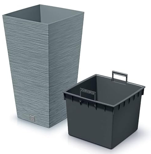 Blumenkübel Blumentopf Pflanzkübel Blumenkasten Quadrat Furu Square Tannennadeln Design mit Pflanzeinsatz (200 Grau)