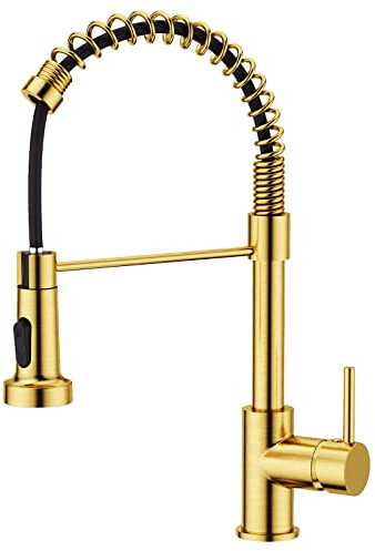 FORIOUS Miscelatore Cucina, Rubinetto Lavello Cucina, Acciaio Inox Ad Alta Pressione Orientabile a 360°Monocomando, Oro Spazzolato