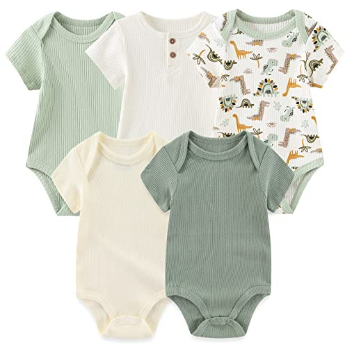 MAMIMAKA Body a maniche corte per neonato Baby Grow gilet in cotone, confezione da 5, 0-12 mesi, 6-9 Months