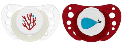 Chicco Sucette PhysioForma air, sucette 16-36 mois, phosphorescente, tétine en silicone, anatomique et fonctionnelle, favorise la respiration physiologique, rouge, 2 pièces