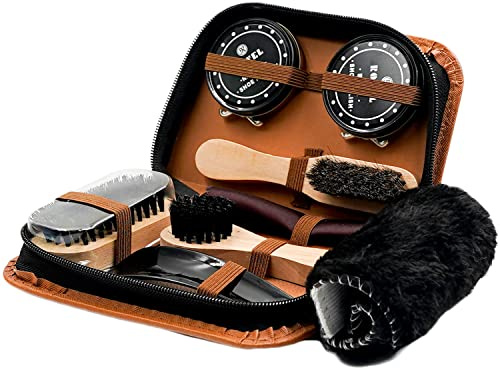 Dee Plus 9-in-1 Schuhputz-Set, 9-teiliges Schuhreiniger Kit mit Lederpflege Set, tragbar für Reisen, Kunstwolle Schuhputztuch, für Leder