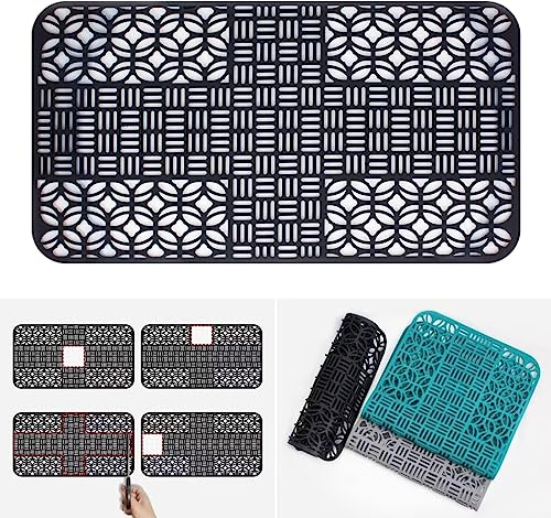 Jarade Silikon Spülbeckenmatte, Spülbeckeneinlage zuschneidbar 66 x 35cm, Spülbeckenschutz Zusammenklappbar, Hitzebeständig und rutschfest Küchen (Schwarz-Zuschneidbare Große-66x35)