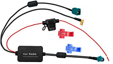 Vecys FM/AM DAB DAB+ Auto Antenne Signalverstärker Booster Fakra Z Stecker auf Fakra Z Weiblich auf SMB Weiblich Rechtwinkliger Adapter 12V Autoradio Signalverstärker