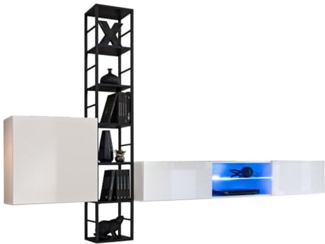 PRICE FACTORY just for you Ensemble Meubles de Salon Style Industriel Switch M6 – Coloris Gris – Éclairage LED intégré