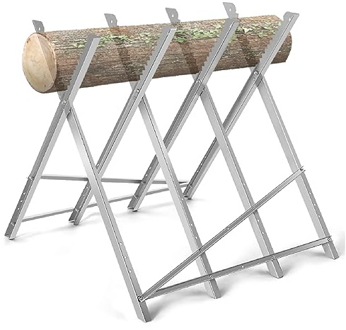 COSTWAY Chevalet de Sciage Pliable en Acier Charge 100KG, Tréteau Portable avec Dents de Scie à Encoches pour Découpe, Support de Coupe Tréteau de Sciage Léger, 83 x 83 x 79 cm