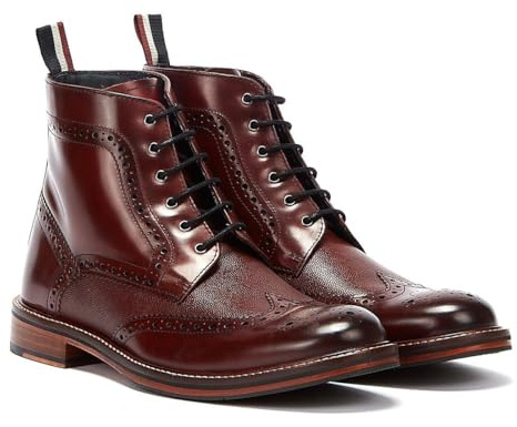 Ben Sherman Alfred Brogue Bottes Rouges en Cuir pour Hommes - EUR 45