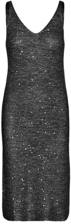 VERO MODA VMLEILANI Robe Noire avec Bretelles et col en V, Noir/détails : Paillettes argentées, M