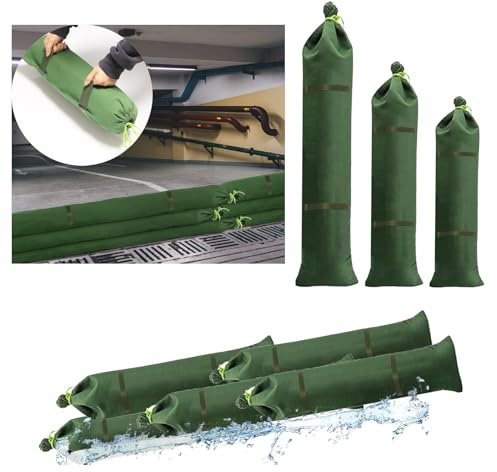 Estresen 4 sacos de arena con asas de protección contra inundaciones 90x20cm Barrera contra inundaciones de lona para el hogar, tienda, garaje, jardín
