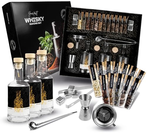 DIBYS Kit Whisky Fai-Da-Te con 12 Botaniche Naturali e Accessori (Bottiglia, Cubetto e altro ancora) Set regalo WHISKEY per amanti del Whisky Kit di infusione e degustazione con 4 ricette