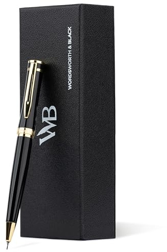 Wordsworth et Black Crayon Mécanique Mine de Graphite - Laque Noire avec Finition en Or 24K, Mine de 0,7 mm, Coffret Cadeau pour Hommes et Femmes, Crayons Professionnels de Bureau