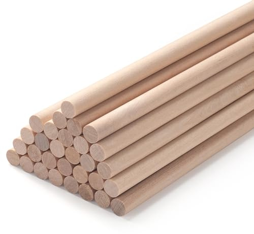 Wooden Dowels Wooden Sticks for Crafts, 30 PCS 8mm x 30cm Wood Dowel Rods, Round Macrame Sticks, Unfinished Hard Wood Stick for Crafting, Arts and DIYers, Tiered Cake Support and Wedding Ribbon Wands