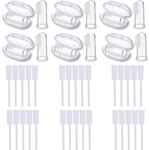 6pcs Baby Toothbrush 0-2 Years with Storage Box and 30pcs Tongue Cleaner for Newborn - Soft Silicone Toothbrush for Teething Relief and Gum Massage