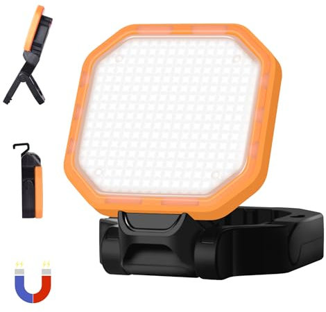 Projecteur LED Rechargeable 30W, Projecteur LED Chantier Portable 2500LM Super Lumineux 6000mAh avec 4 Modes d'éclairage, Lampe de Camping Portable pour Les Pannes de Courant, Camping, Orange